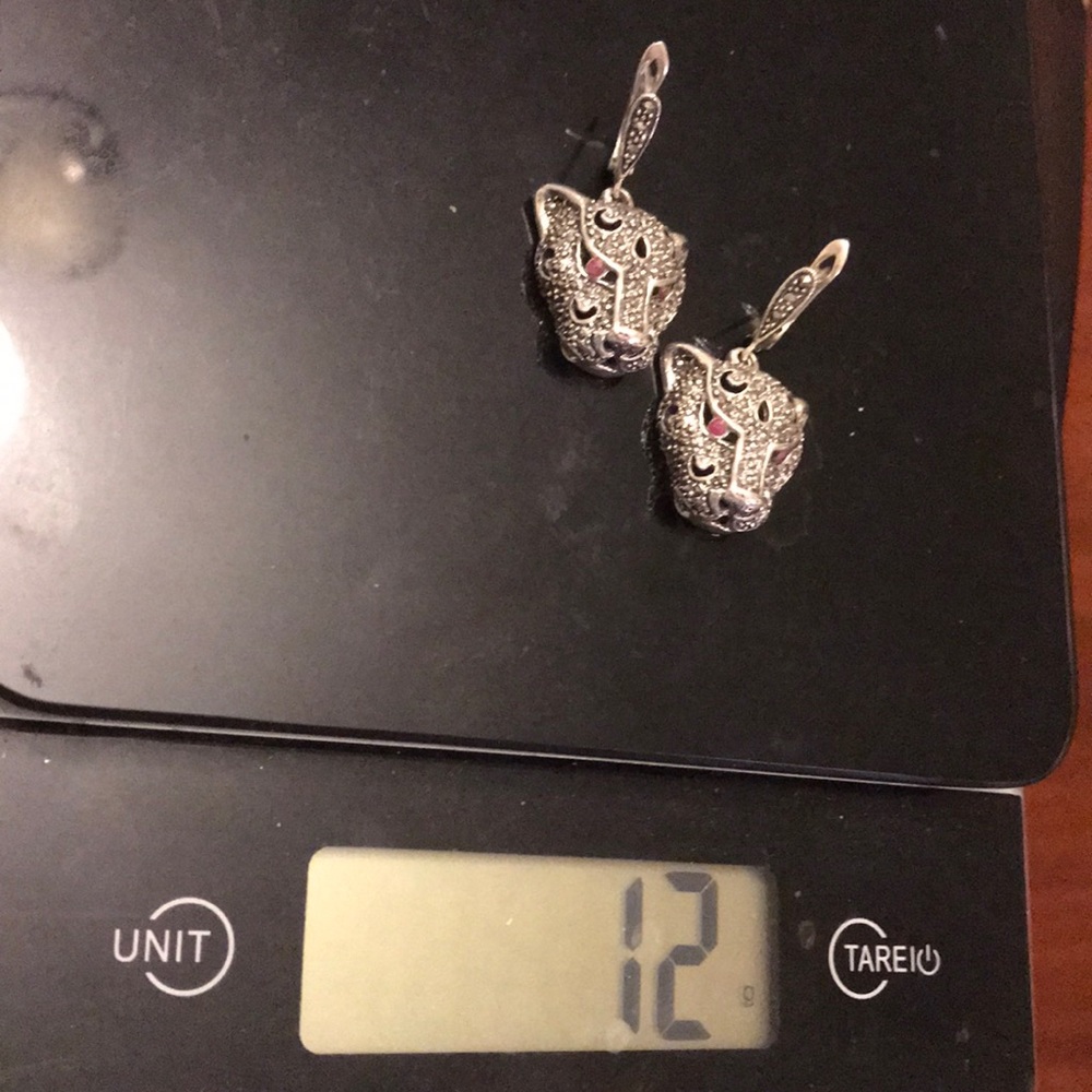 Sterling Silver Hematite Ruby Cheetah Earrings - image 7